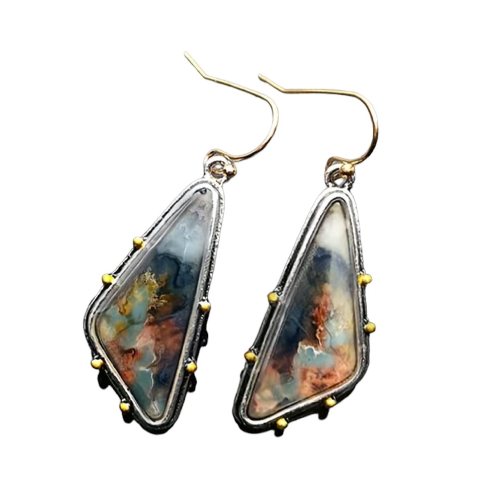 Marbled Irregular Shape Drop Style Earrings - Picture 3 of 6
